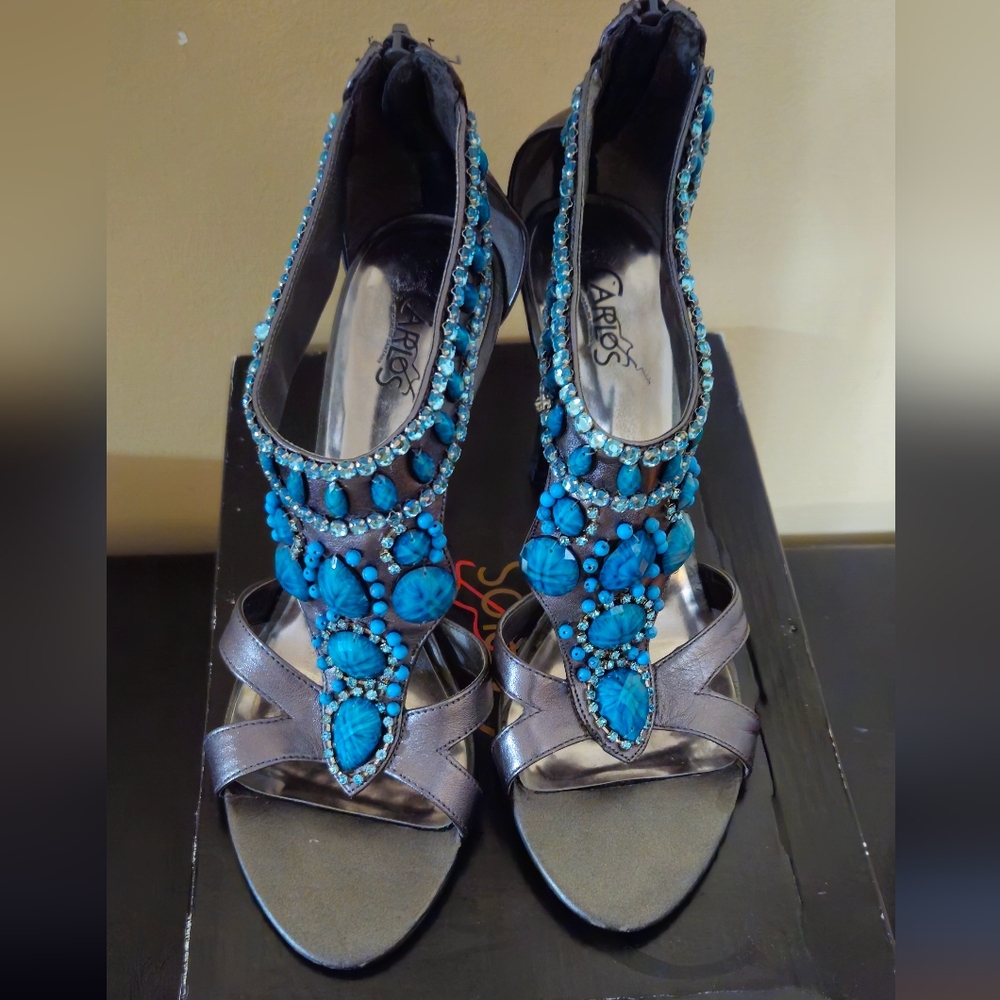 Carlos by Carlos Santana Blue and Silver Embellished Heels